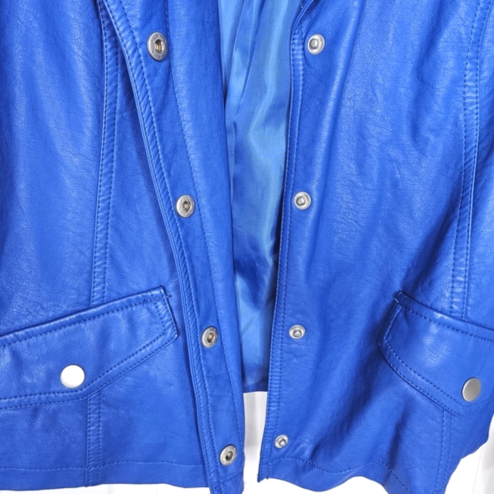 Northern Reflections Women's Royal Blue Moto Jacket Faux Leather Size S Petite - Picture 7 of 16